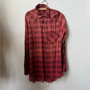 FREE PEOPLE ONE Red Plaid Button-Up Shirt
